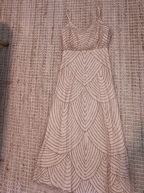 Beaded Spaghetti-Strap Cocktail Dress in Blush